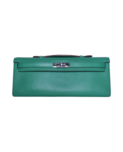Kelly Cut Pochette, &pound;2,900, Accessories, Green, Leather, Front view